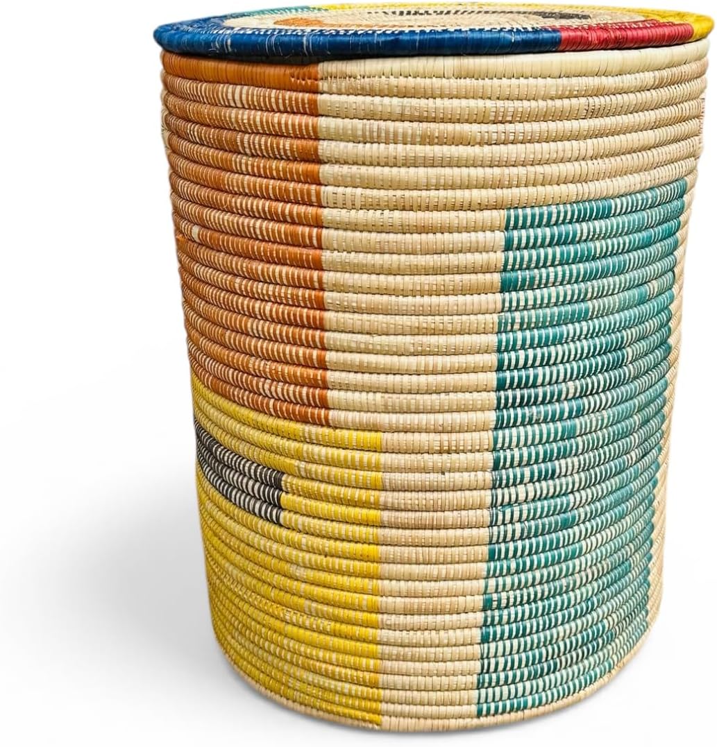 Small Laundry Woven Malawi Storage Basket With Lid: Storage Basket Multi Colored