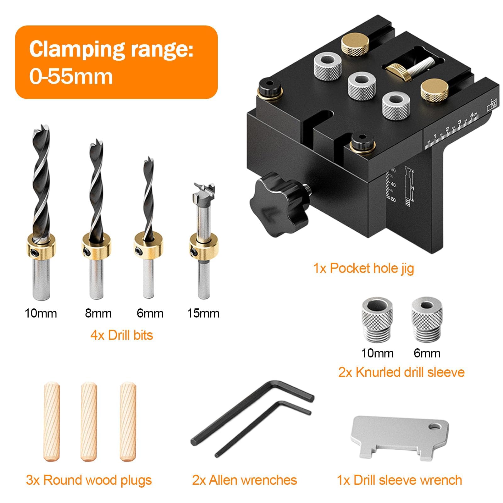 Kit 3 in 1 per fori tascabili per legno, angolo regolabile, strumento per carpenteria, localizzatore con 4 punte da trapano per la lavorazione del legno