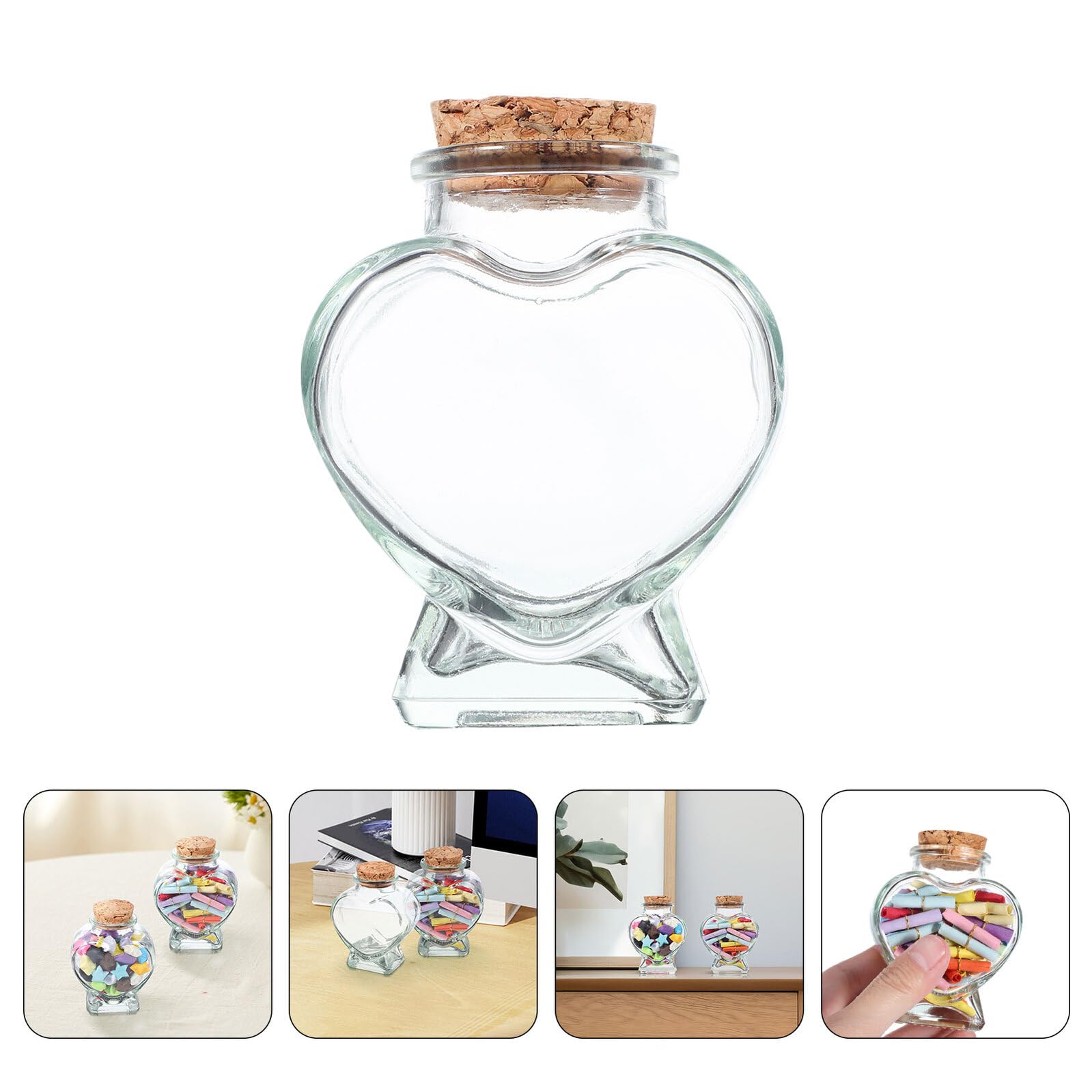 Baluue 8 pezzi Bottiglie Mini Vetro Trasparente con Tappo Sughero Forma di Cuore Barattoli Piccoli per Dolci Messaggi Fai da Te e Decorazioni Festival