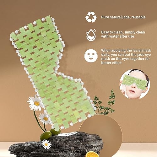Miniatura 5 de Máscara de ojos de jade, máscara de enfriamiento facial con jade 100% real para terapia de calor y frío para reducir arrugas, hinchazón, migrañas y