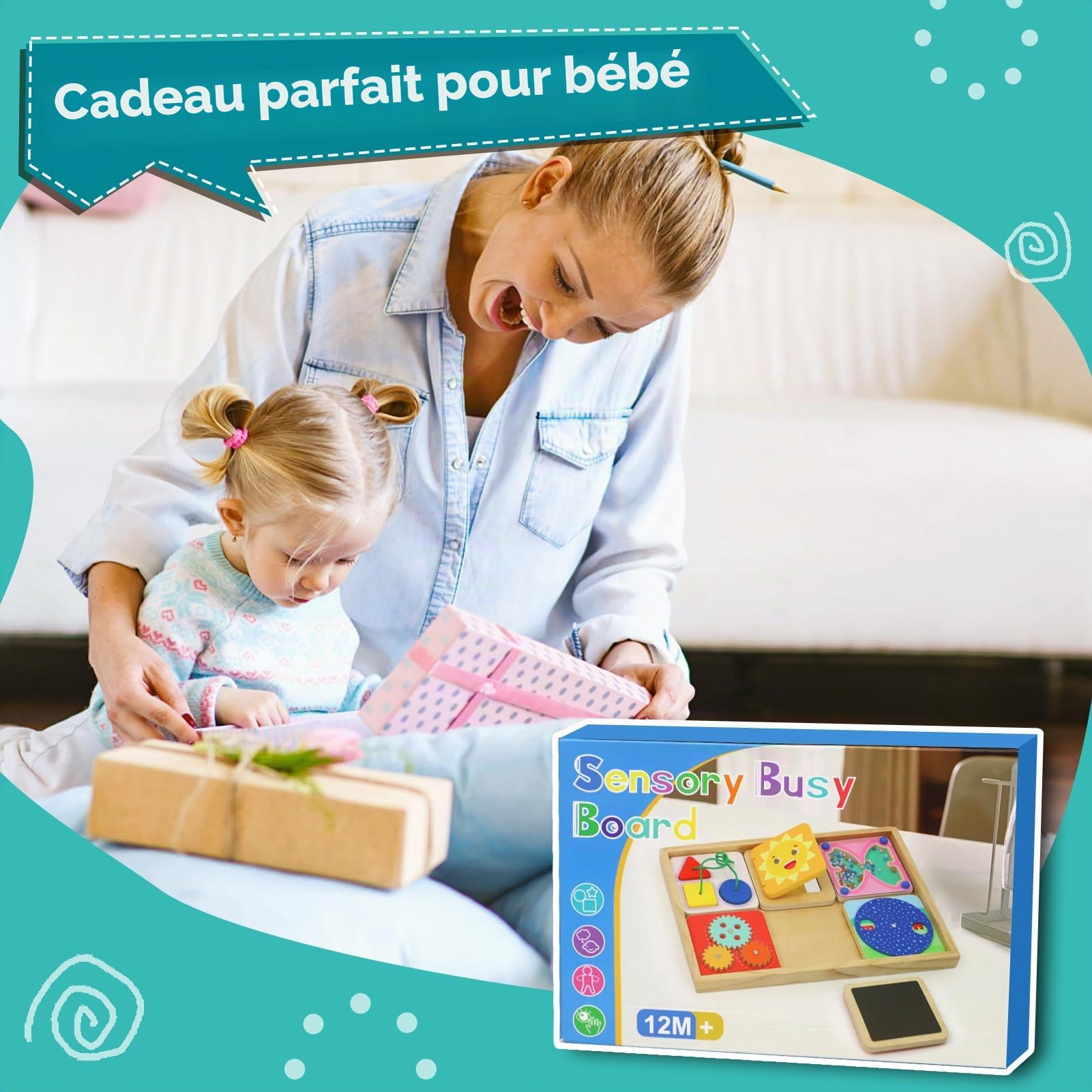 Wdmiya Tableau d'Activités Montessori pour Bébé, Jeu Sensoriel en Bois dès 1 an avec 6 Plaques Magnétiques | Jeu de Motricité Portable pour Voyage en Voiture, Cadeau d'anniversaire Garçon Fille