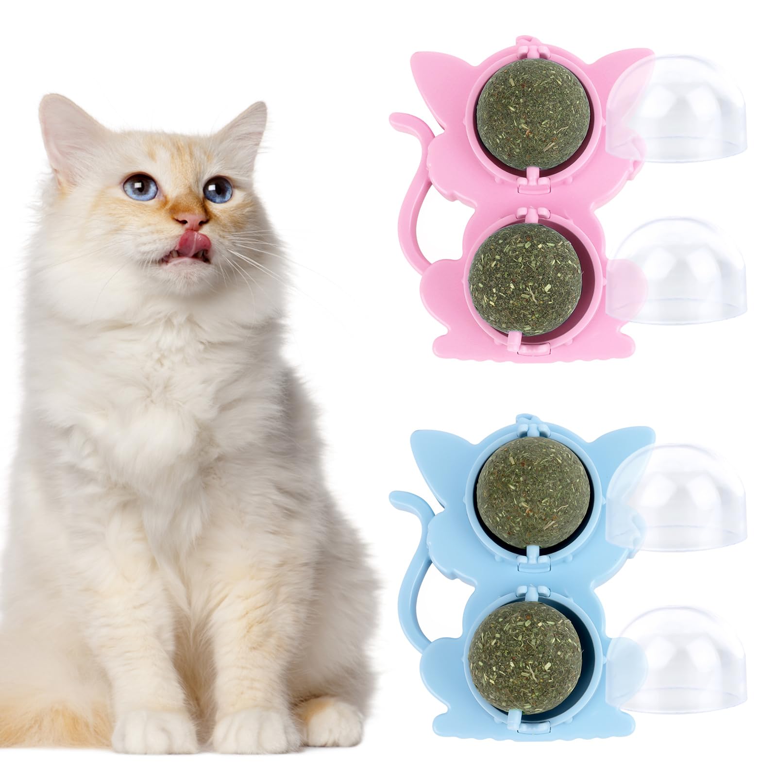 4 Piezas Bola Catnip Juguetes,Juguetes para Gato Catnip para Gatos, 360° Bolas de Menta,Bolas de Hierba Gatera Naturales para Limpieza de Dientes de Gato