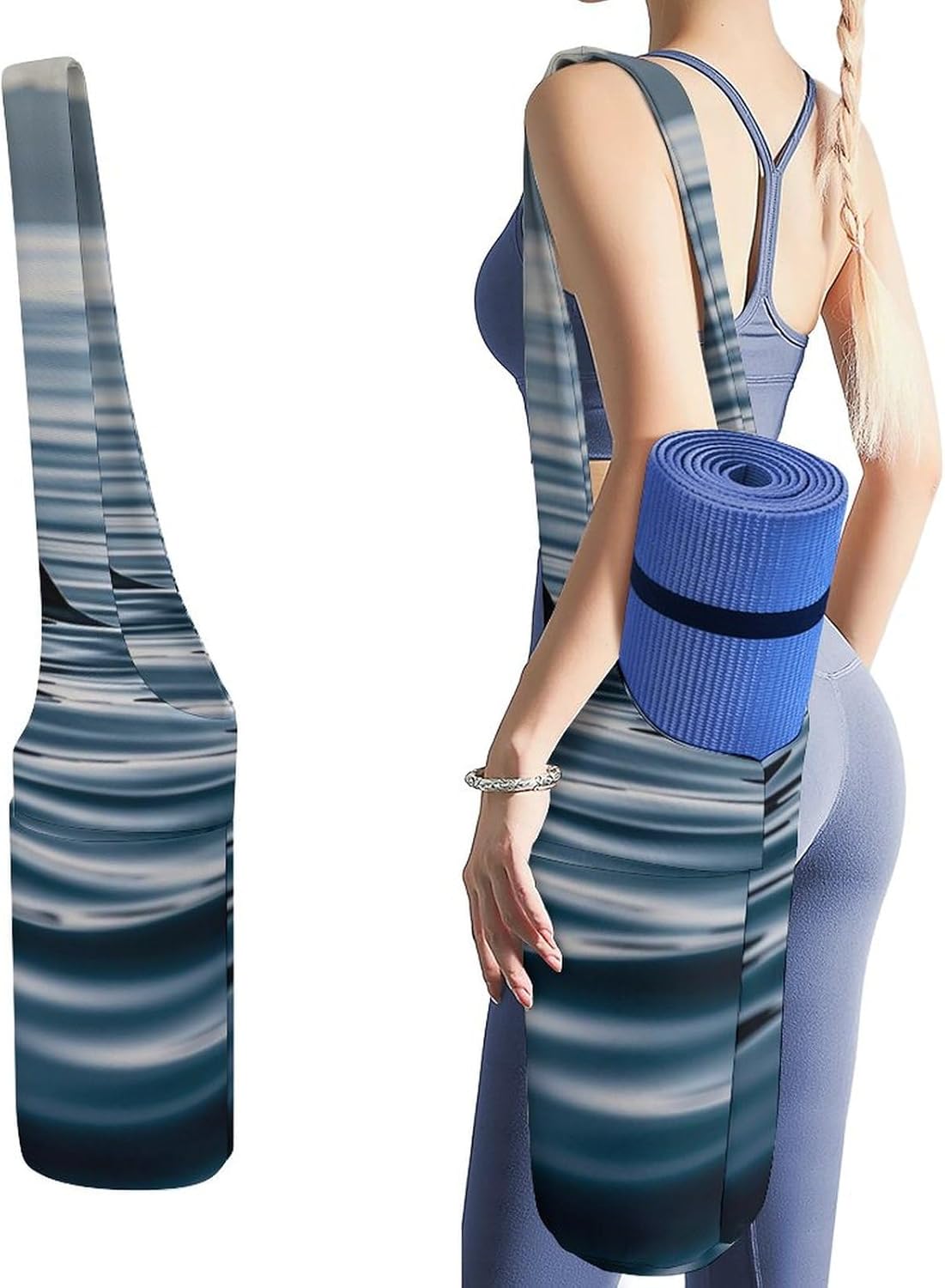 Shark Fin Water Yoga Mat Bag, Durable Canvas Yoga Mat Storage Bag with Water Bottle Pocket And Bottom Wet Bag, Fits Most Size Yoga Mats