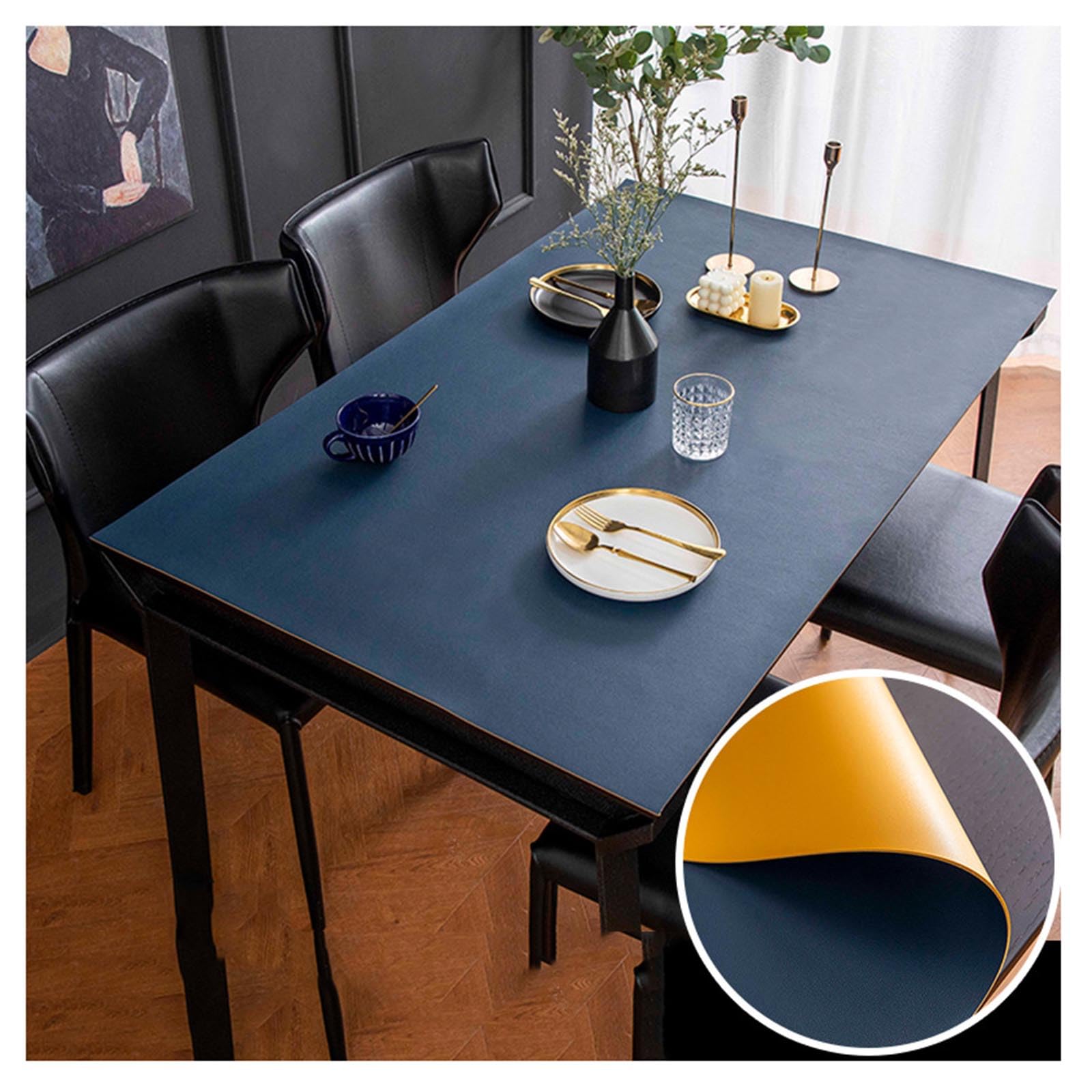 Leather Tablecloth Rectangle Wipeable Faux Leather Table Cloths Waterproof Oil-Proof Dinner Table Protector Pad Heat Proof Mat Vinyl Coffee Table Cloth Rectangular Reversible Colors(100×100 cm,Blue+Ye