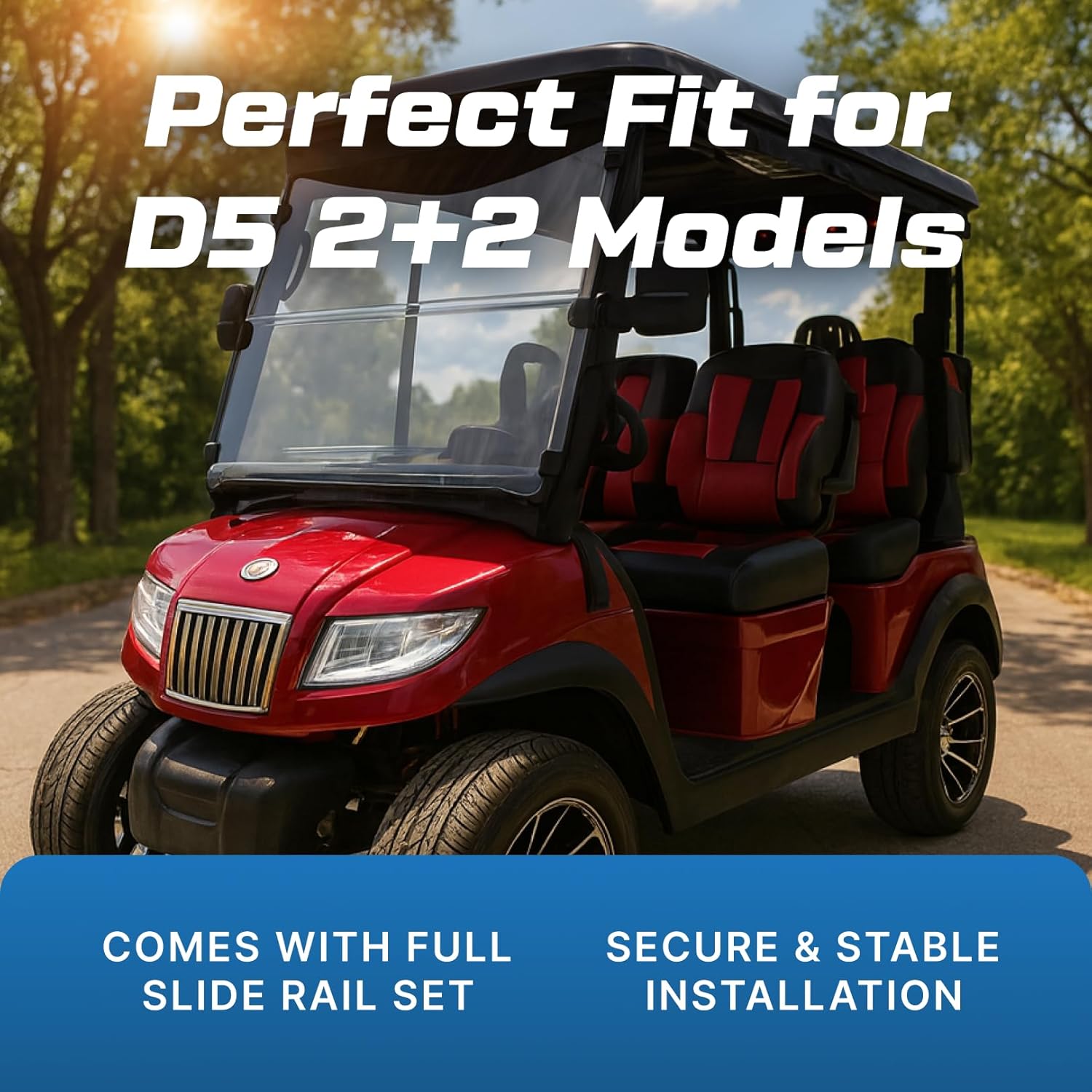 Evolution Golf Cart Enclosure - 4 Passenger Windproof D5 Ranger & D5 Maverick Golf Cart Rain Cover with Rails - Durable & Heavy Duty Waterproof Enclosure for All-Weather Protection | Black