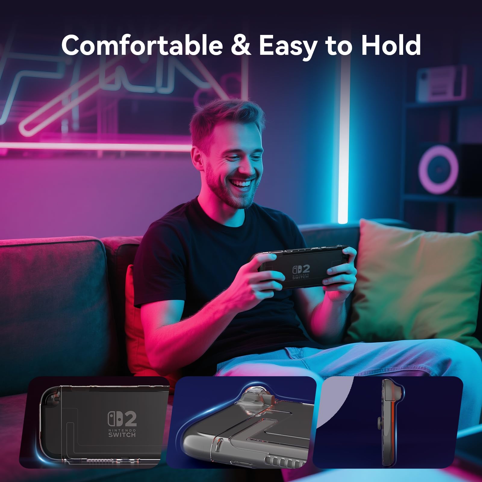 Cover Protettiva per Nintendo Switch 2 2025, Custodia Trasparente in TPU Resistente a Urti e Graffi, con Supporto, 2 Protettori di Schermo e 2 Cappucci per Manopola del Pollice
