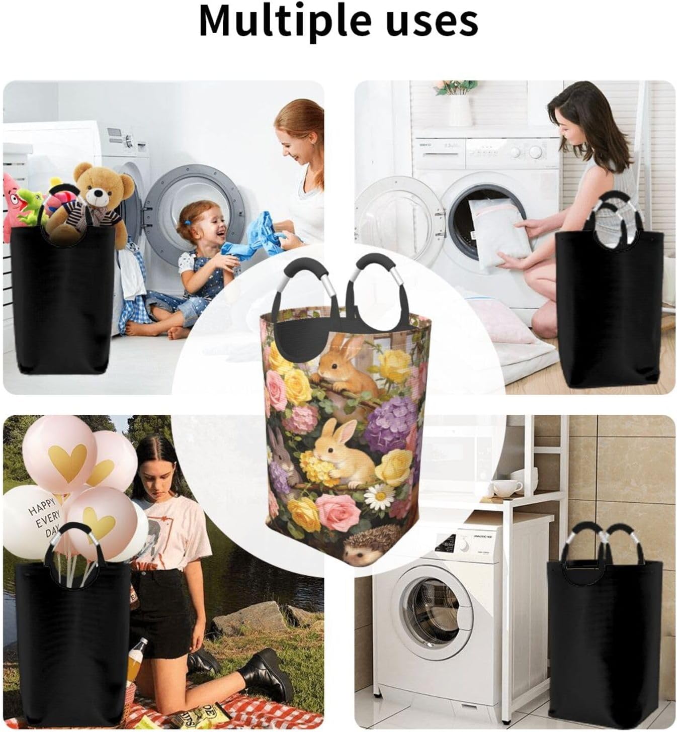 Blooming Friends By The Fence Foldable Dirty Laundry Bag, Waterproof Oxford Fabric With Pe Board Base, 50l Capacity For Home & Travel