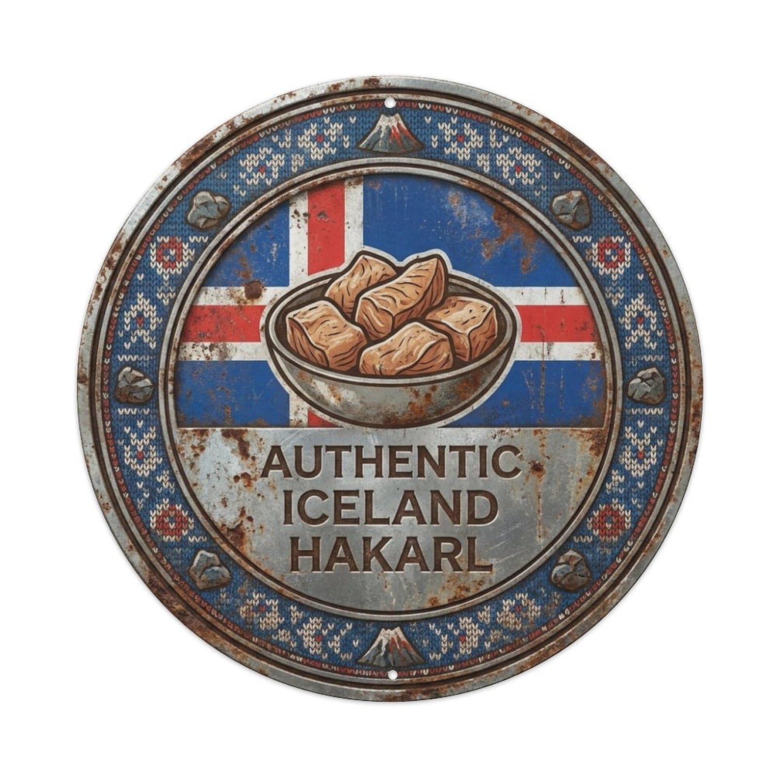 Olhnbad Style Iceland Travel Hakarl Fermented Seafood Cuisine Metal Tin Sign