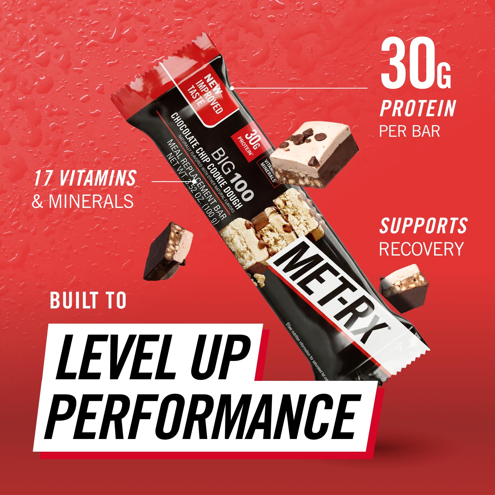 MET-Rx Big 100 Protein Bars, Chocolate Chip Cookie Dough, 30g Protein, 9 Ct — Amazon image 3