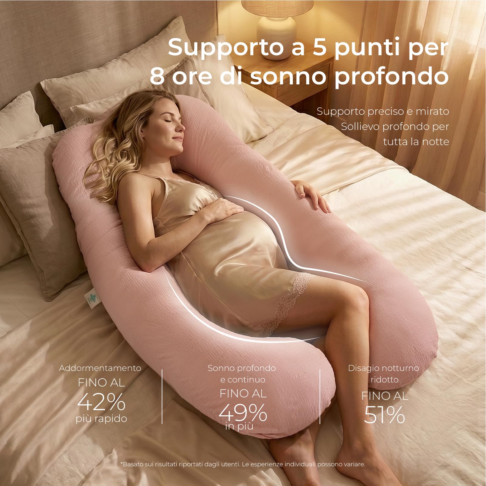 momcozy U Lite Cuscino Gravidanza, Cuscino Premaman Simmetrico per Dormire sul Fianco, Supporto per Pancia, Schiena, Fianchi e Gambe, Tessuto Crêpe di Cotone Elasticizzato, Più Stretto e Leggero