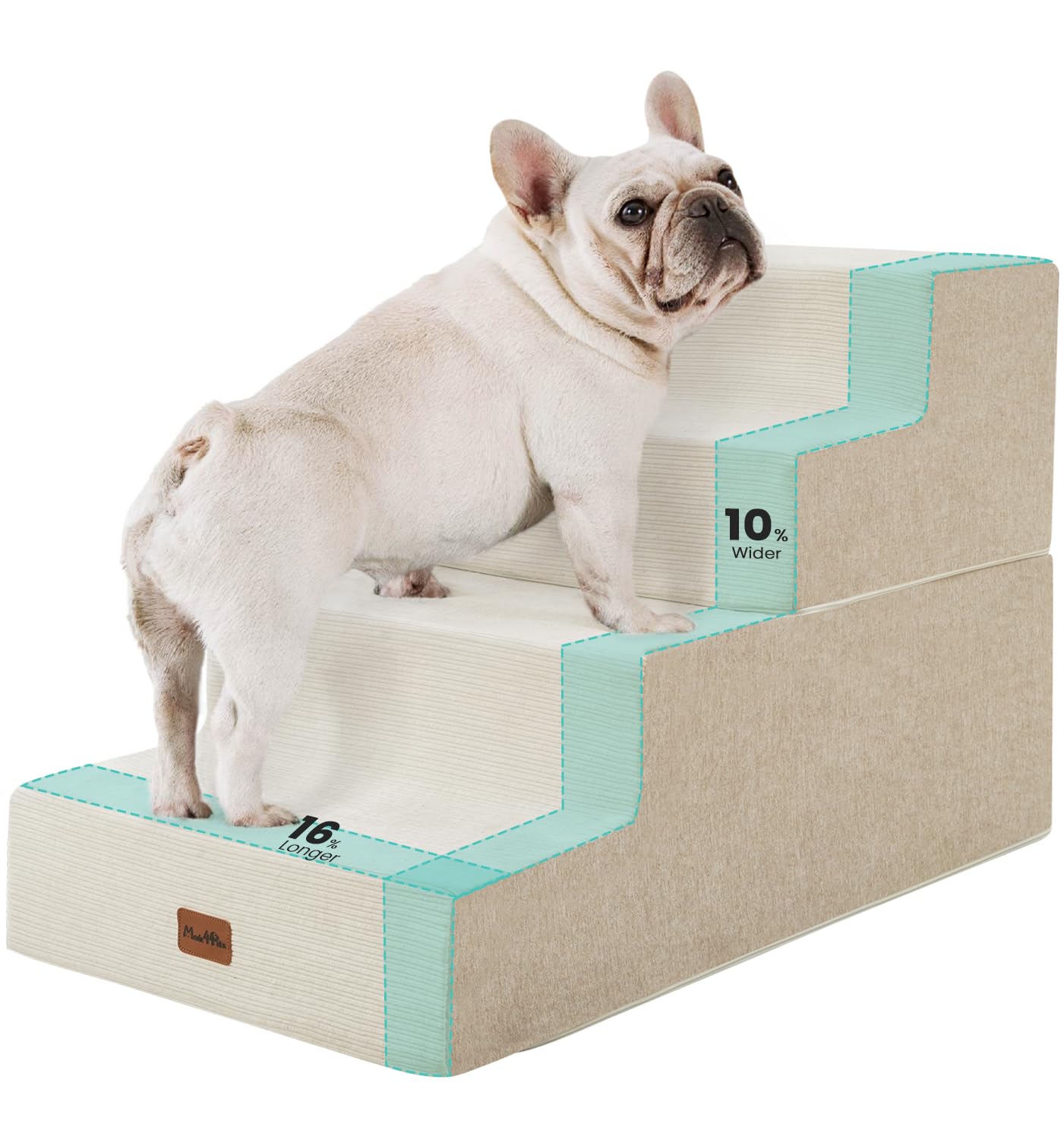 Made4Pets Dog Steps for Bed, Extra Wide Dog Stairs for High Bed Couch Sofa, 35D Foam Pet Steps for Small Dogs and Cats(Up to 40lbs), Non-Slip Bottom