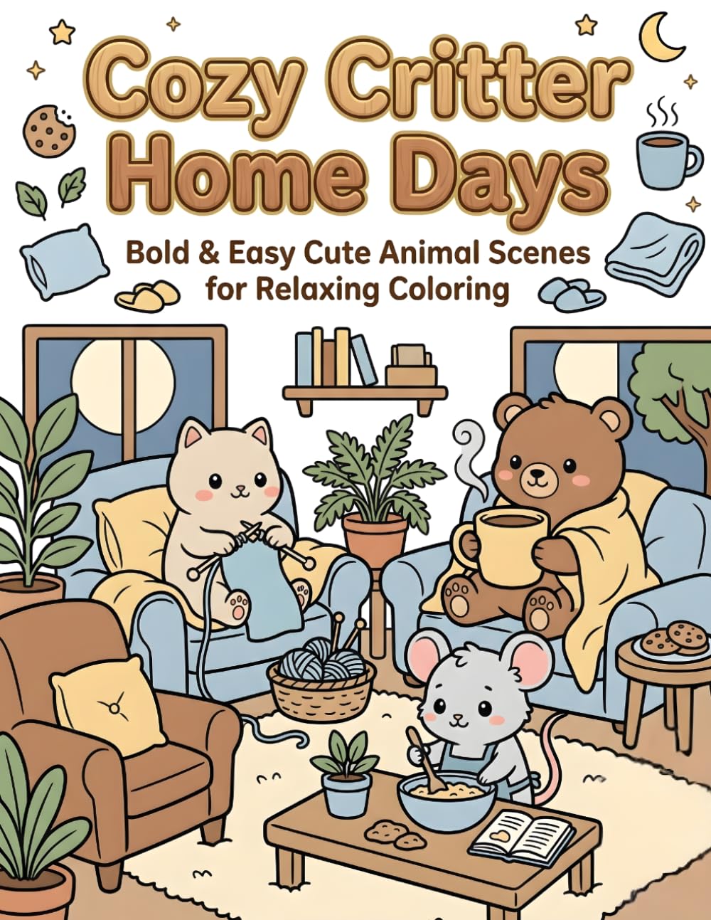 Cozy Critter Home Days: Bold & Easy Cute Animal Scenes for Relaxing Coloring