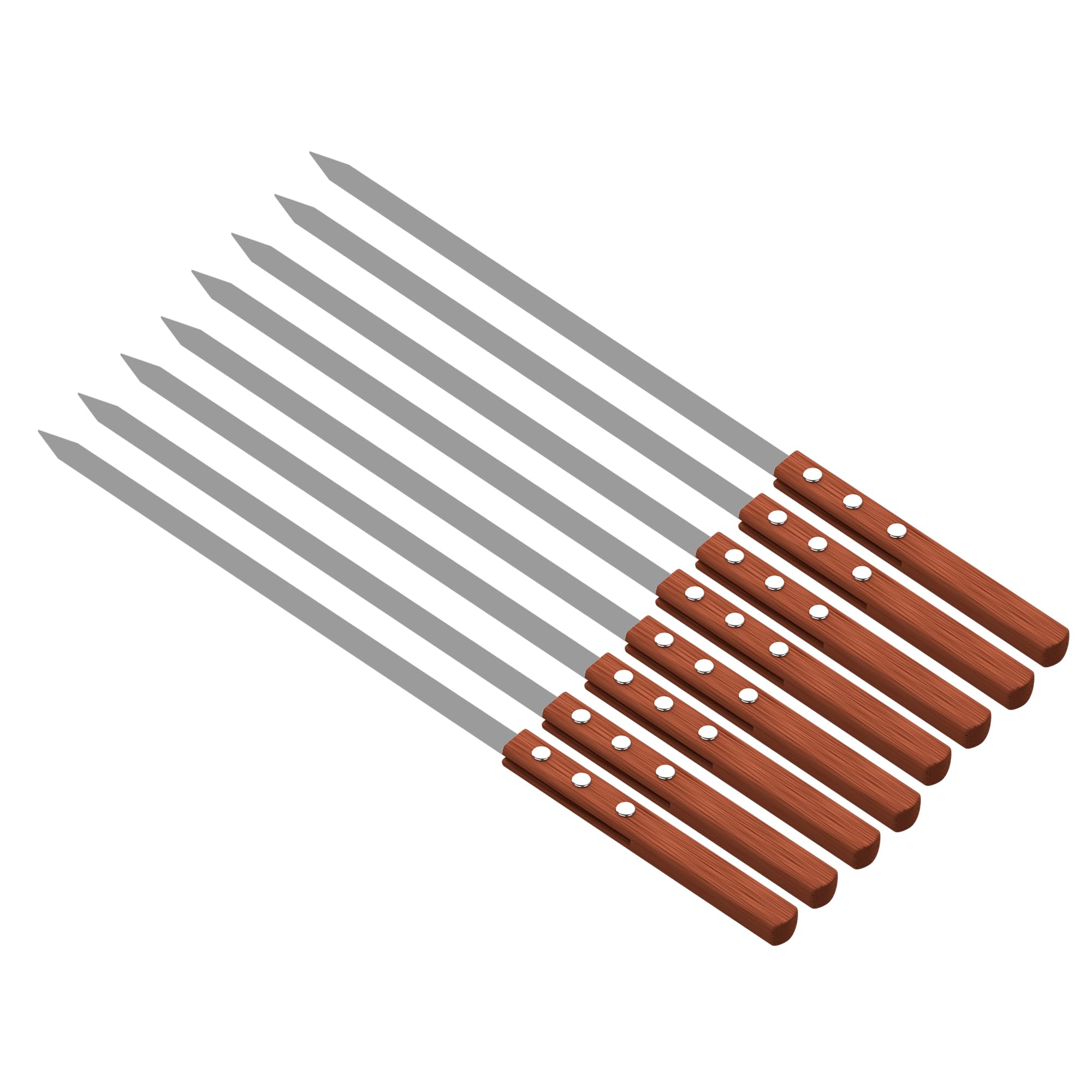 PNJB BBQ Barbecue Skewers Wooden Handle, Grilling Kebab Flat Reusable Skewers, Metal Skewer, Heat Resistance, Convenient Design, Easy to Clean, 50cm, (8PCS)