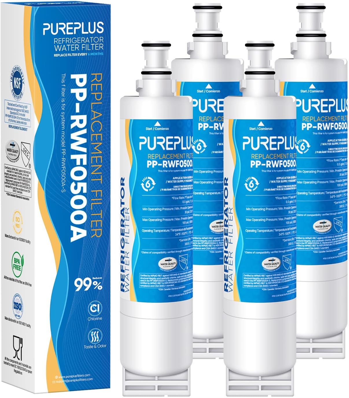 PUREPLUS 4396508 Refrigerator Water Filter, Replacement for EDR5RXD1, EveryDrop Filter 5, 4396510, 4392857, Kenmore 46-9010, 9085, LC400V, WF-NLC240V, RFC0500A, WF285, W10186668, 4Pack PUREPLUS 4396508 Refrigerator Water Filter, Replacement for EDR5RXD1, EveryDrop Filter 5, 4396510, 4392857, Kenmore 46-9010, 9085, LC400V, WF-NLC240V, RFC0500A, WF285, W10186668, 4Pack