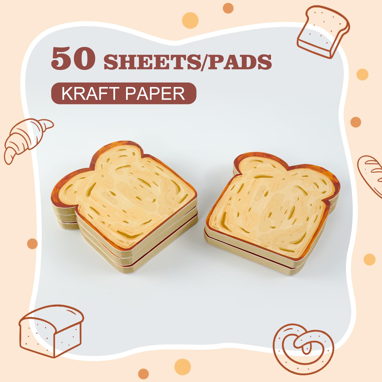 Notizblöcke in Toastform, 5 Stück, blanko, 50 Blatt/Block, kleines Notizbuch für Backliebhaber, niedliche Notizen (eine Tüte Toast hat 5 Blöcke)