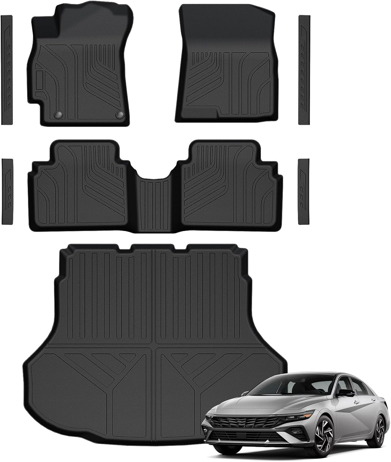 GALVAGNITE Floor Mats for Hyundai Elantra Gas 2021-2026: All-Weather Custom Fit w/ Trunk Liner & Door Sill Guards (Not Hybrid)