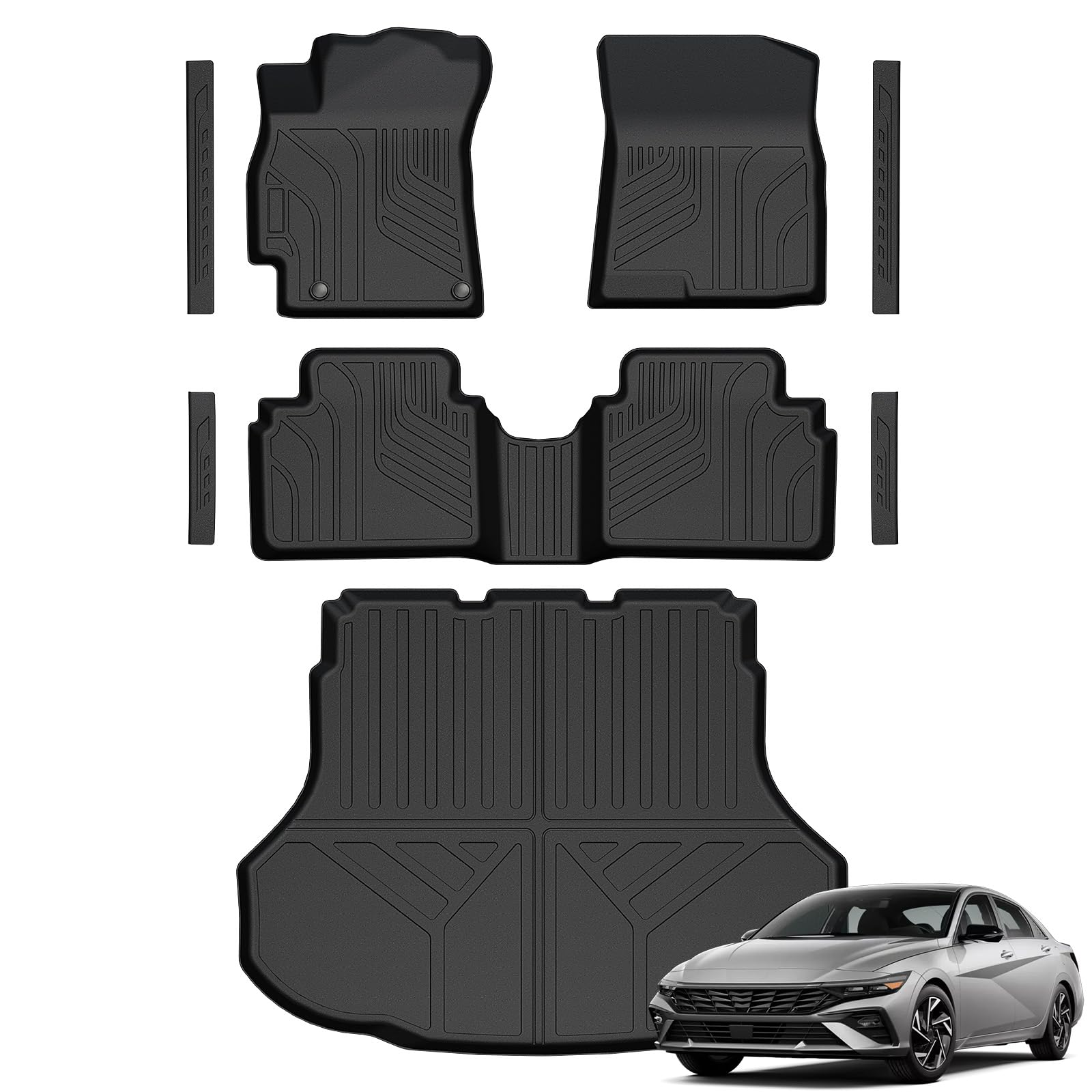 Floor Mats for Hyundai Elantra Gas 2021-2026, All Weather Floor Mats Trunk Cargo Liner and Door Sill Guards Accessories, Full Coverage Set (Not fit Hybrid Models)