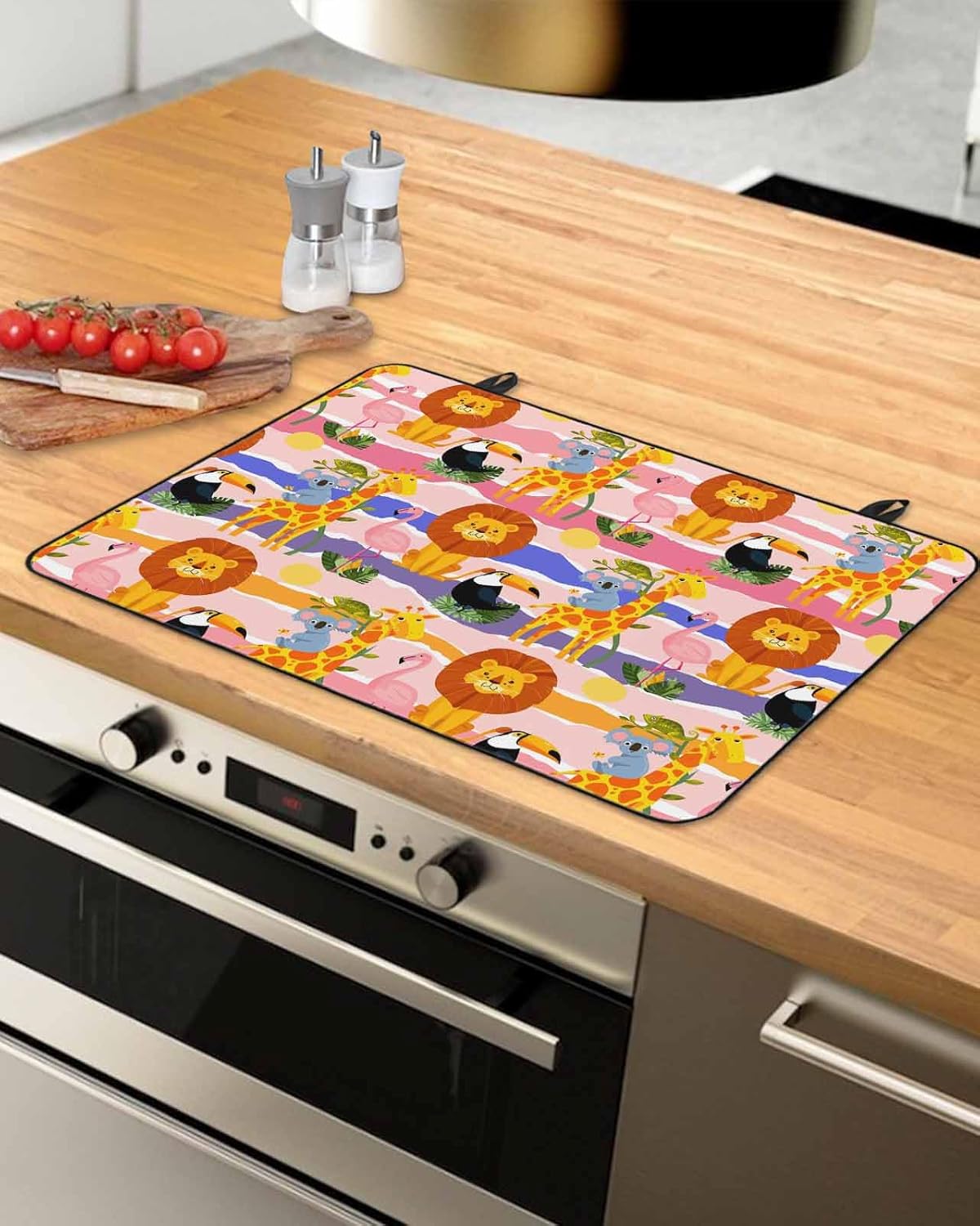 Giraffes Stove Cover, Stove Top Covers for Electric Stove, Cartoons Lions Giraffes Elephant Stripe Large Cooktop Cover Protector Heat Resistance Rubber Anti-Slip Mat for Glass Stove Top 28.5"x20.5"