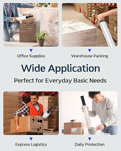 Miniatura 6 de Paquete de 2 películas elásticas de 15 pulgadas de ancho y 1000 pies de resistente, calibre 60, 500% de resistencia industrial elástica para