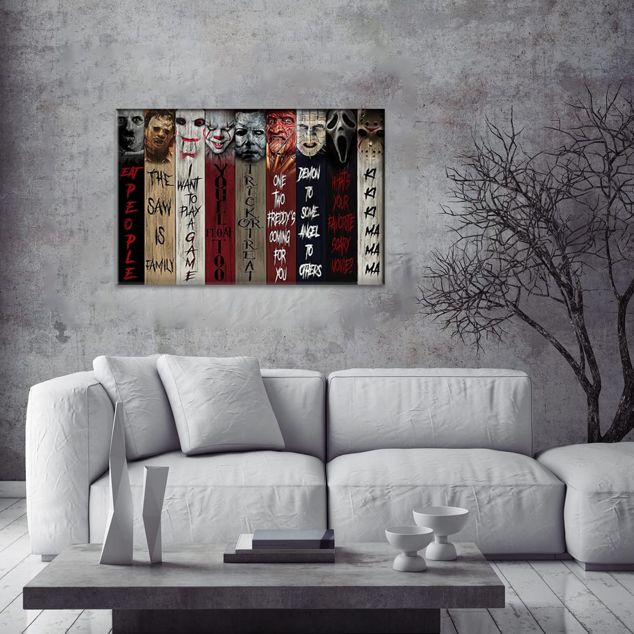 ZHONGYUTONG Horror Film Poster Horrorfiguren Leinwand Kunstdruck Gruselige Movie bilder Gemälde Wanddekoration für Schlafzimmer (Rahmen, 40x60cm)