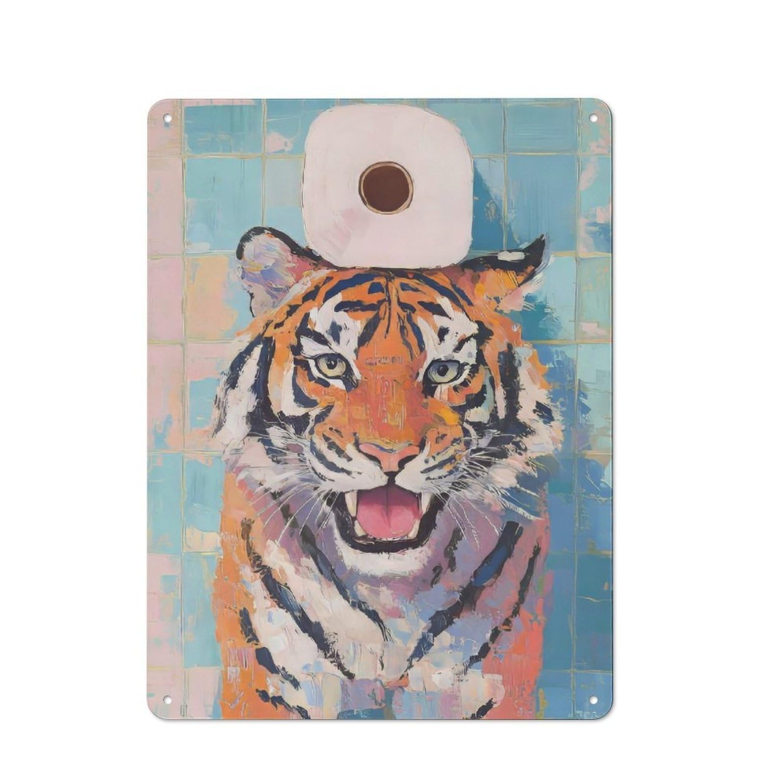 Junmoney Tiger With Toilet Paper Vintage Vintage Metal Sign 40X30cm Featuring Room Wall Plaque For Flat, Dorm Room, Lounge Or Cafe