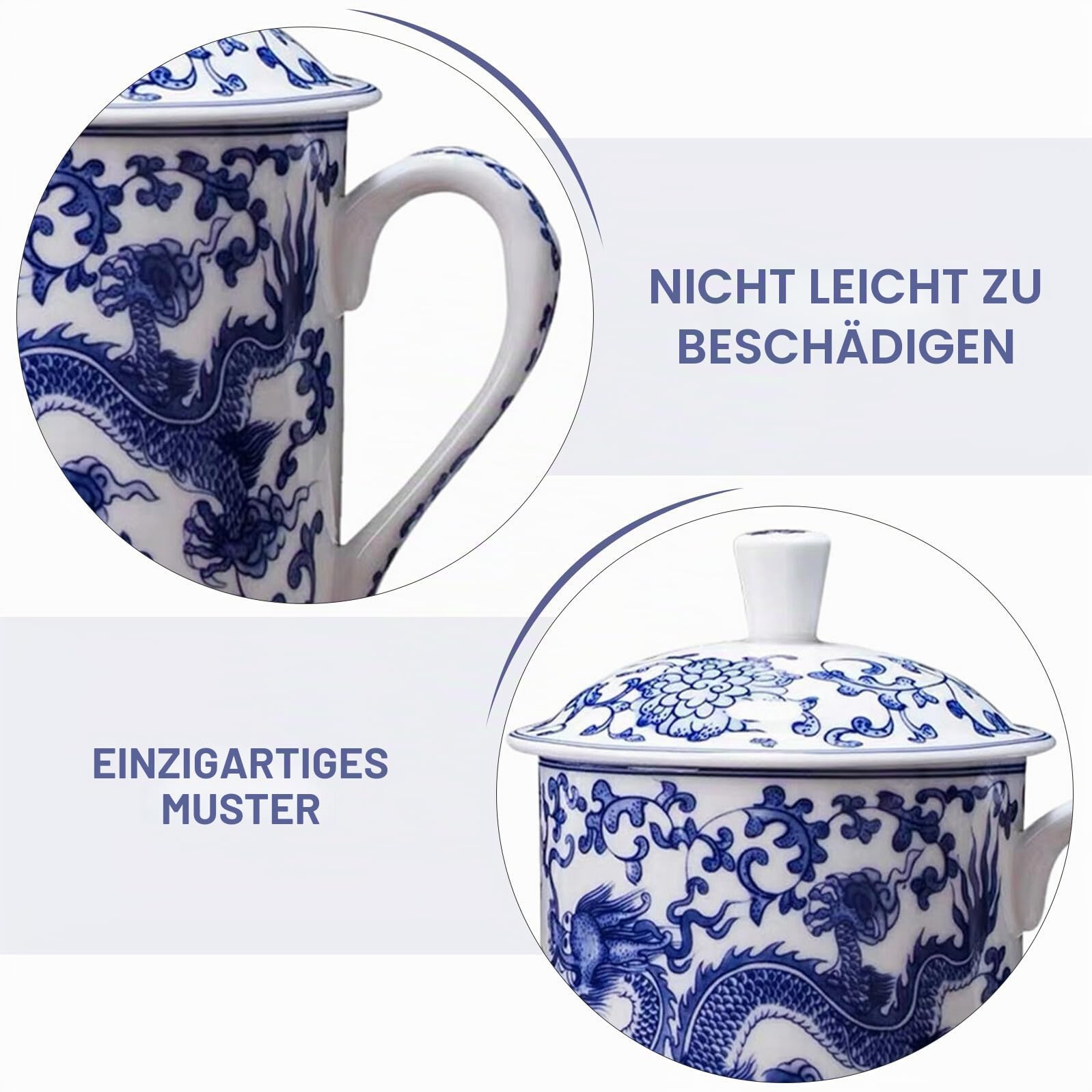 TOPBATHY Chinesische Teetasse Mit Deckel Aus Porzellan Blau Weiß 5.91X5.12 Zoll Keramikbecher Für Tee Milch Kaffee Wasser Zuhause Und Tee Party