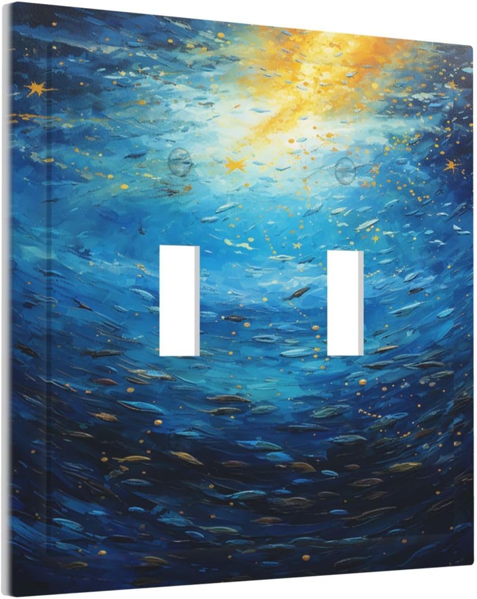 Decorative Switch Plates Dream Ocean Underwater World Fish Shoal 2 Gang Double Toggle Wall Plate Outlet Light Switch Cover Electrical Faceplate for Kids room Nursery Decor