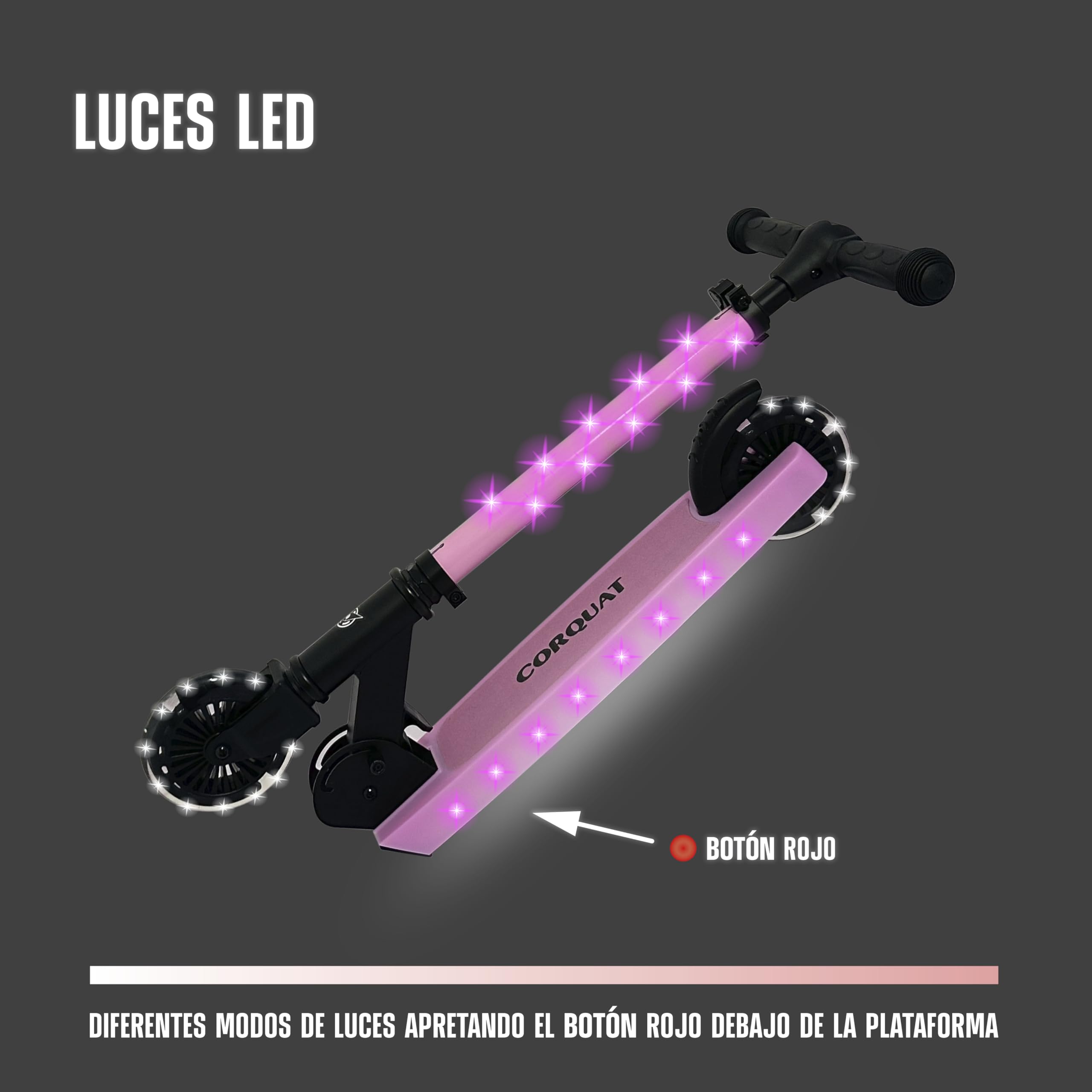 Patinete con Luces led, Patinete Plegable, Altura Ajustable para niños de 3 a 10 años, Scooter Capacidad de Peso hasta 60kg.