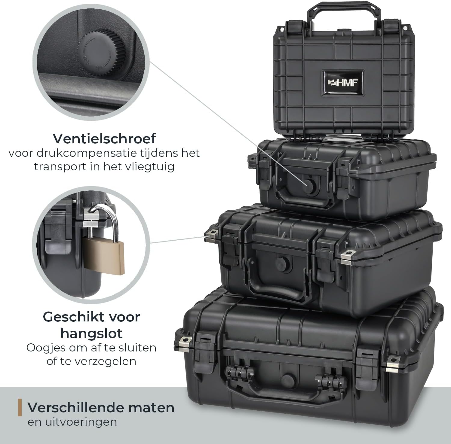 Detailed view of the pressure compensation valve and padlock eyelets on the HMF ODK100 case.