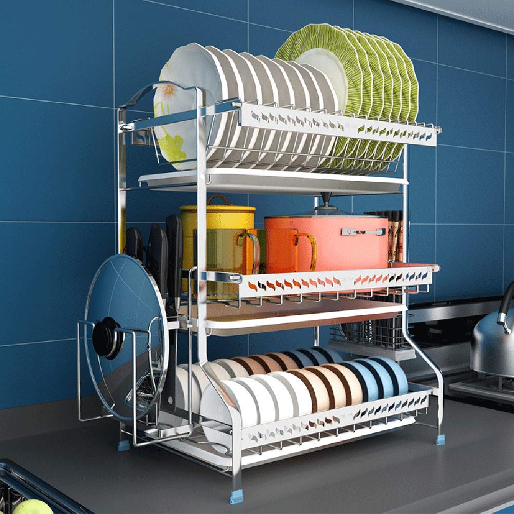 Escurreplatos 3-Nivel,Acero Inoxidable Escurreplatos con Bandeja De Goteo Portaherramientas Resistente Estante Drainer para Kitchen Counter A