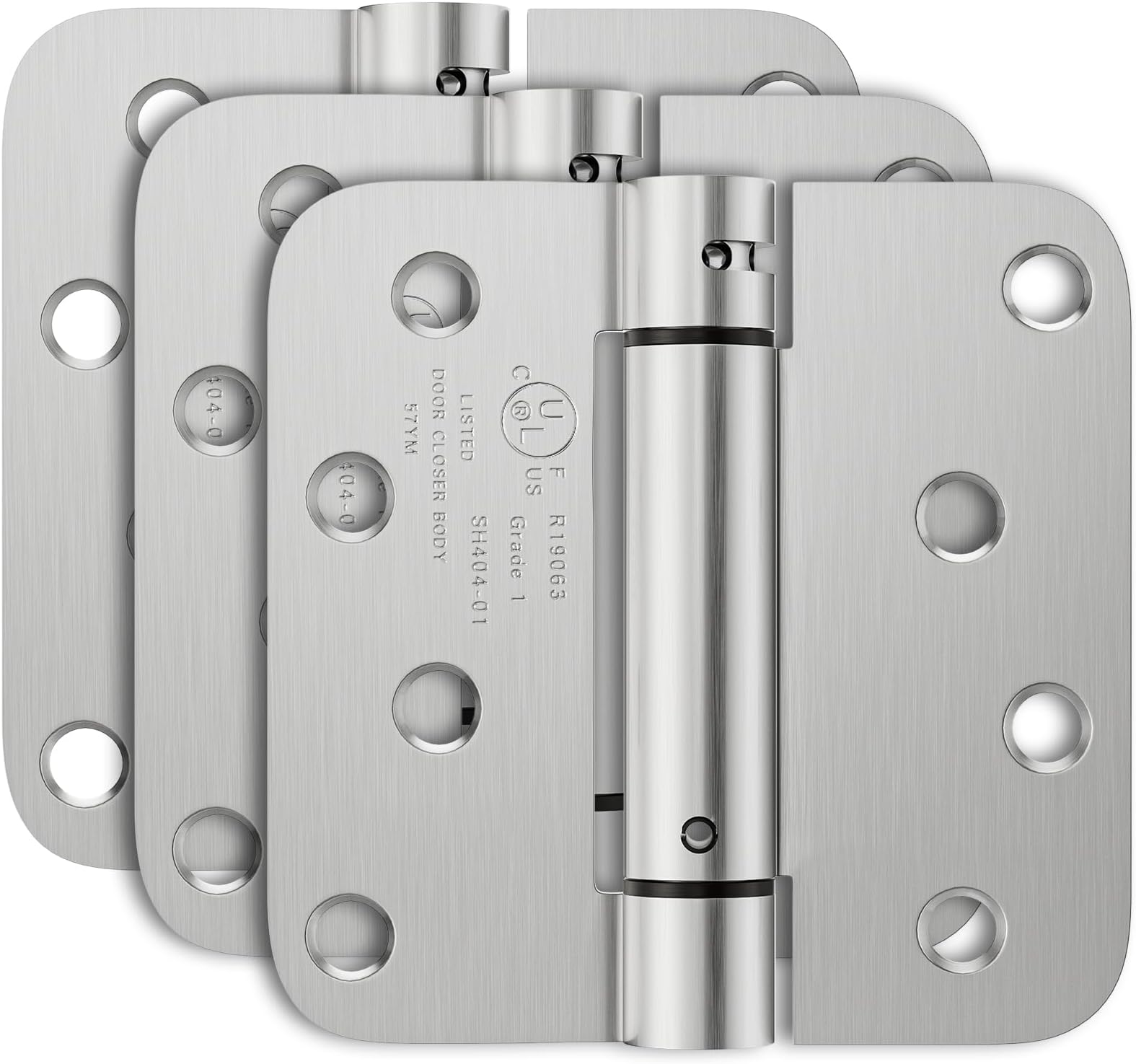 3 Pack Self Closing Door Hinges 4 Inch, Automatic Closing Door Hinge with 5/8'' Radius Corners, Adjustable Tension for Garage, Front, Back Door, UL Listed, Left and Right Hand, Brushed Nickel