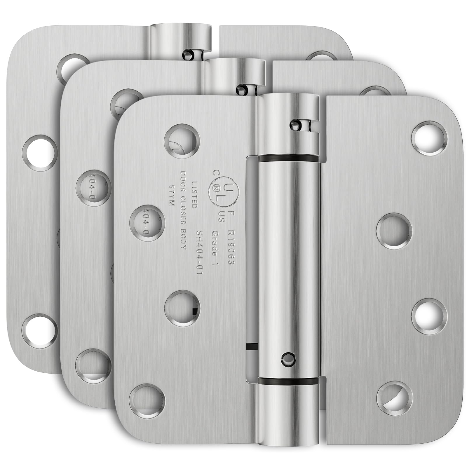 - 3 Pack Self Closing Door Hinges 4 Inch, Automatic Closing Door Hinge with 5/8'' Radius Corners, Adjustable Tension for Garage, Front, Back Door, UL Listed, Left and Right Hand, Brushed Nickel