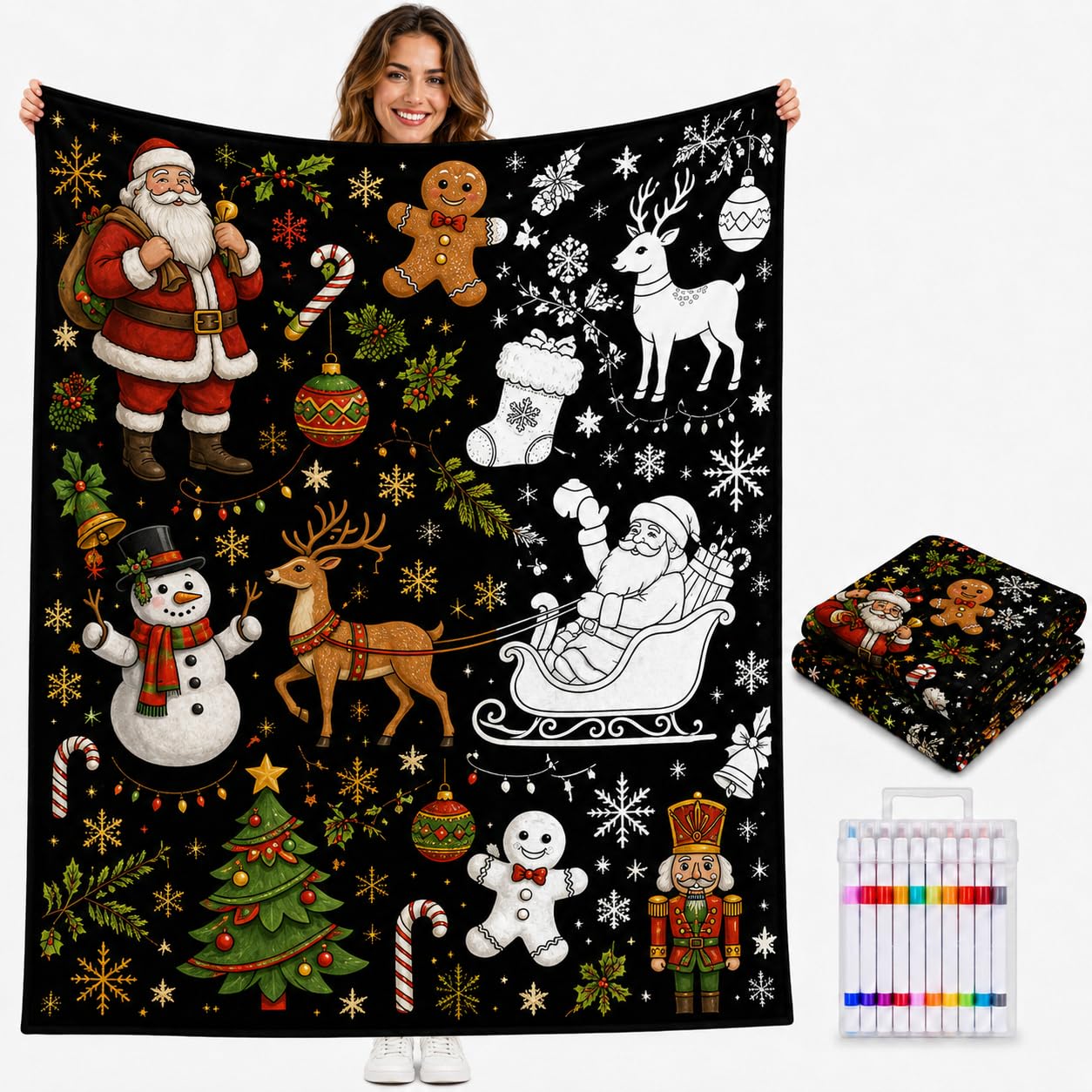 Colouring Blanket for Adults, DIY Colour in Blanket with 24 Markers
