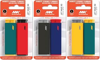 MK Wind Proof Jet Flame Lighters, 5PCS Striking Design, Ideal as Lighters for Candle, Camping, Outdoor use, Butane Refillable Lighter, Assorted Colors (Jet Hue-6pc)