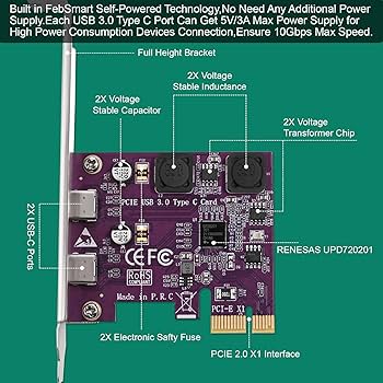 Amazon.com: FebSmart 2X 5Gbps USB-C Ports PCI Express to USB 3.0