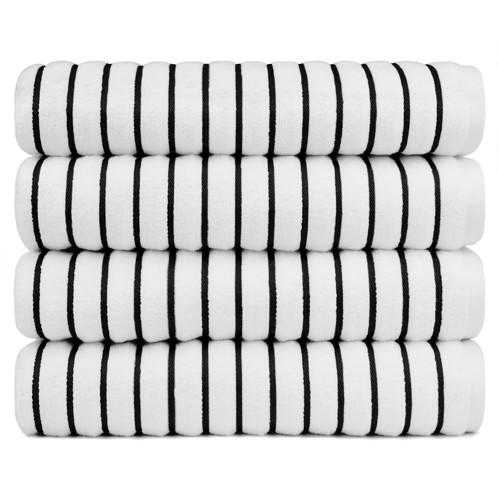Black & White Brands Brazilian Beach/Pool/Bath Towel - Ultimate Absorbent Luxury XL 36x70 100% Cotton Wave (4 Towels, Black Poly Stripe)