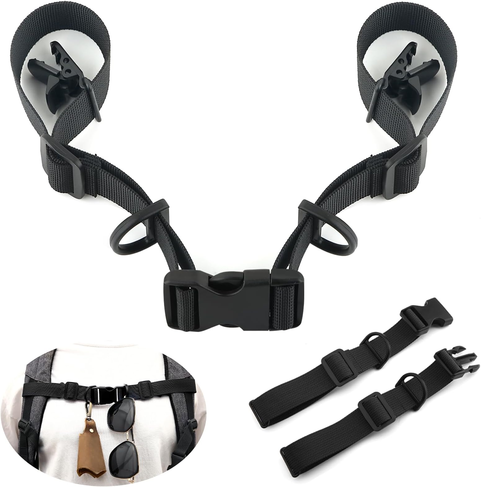 2 Pcs Adjustable Backpack Sternum Straps Chest Belt Hardness Strap with Anti-slip Fixed Clips and Quick Release Buckles for Camping Hiking Jogging