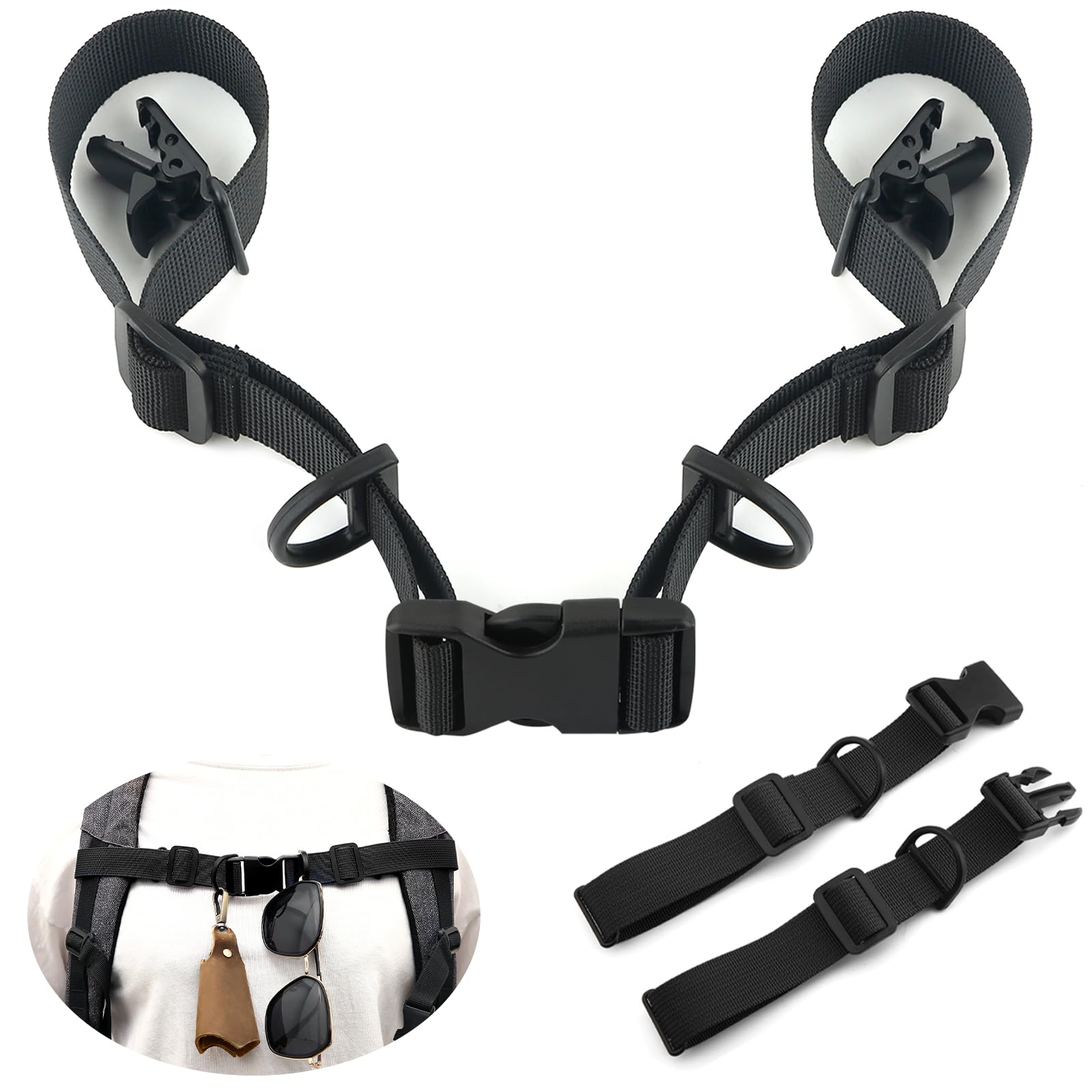 Ikerall 2 Pcs Adjustable Backpack Sternum Straps Chest Belt Hardness Strap with Anti-slip Fixed Clips and Quick Release Buckles for Camping Hiking Jogging