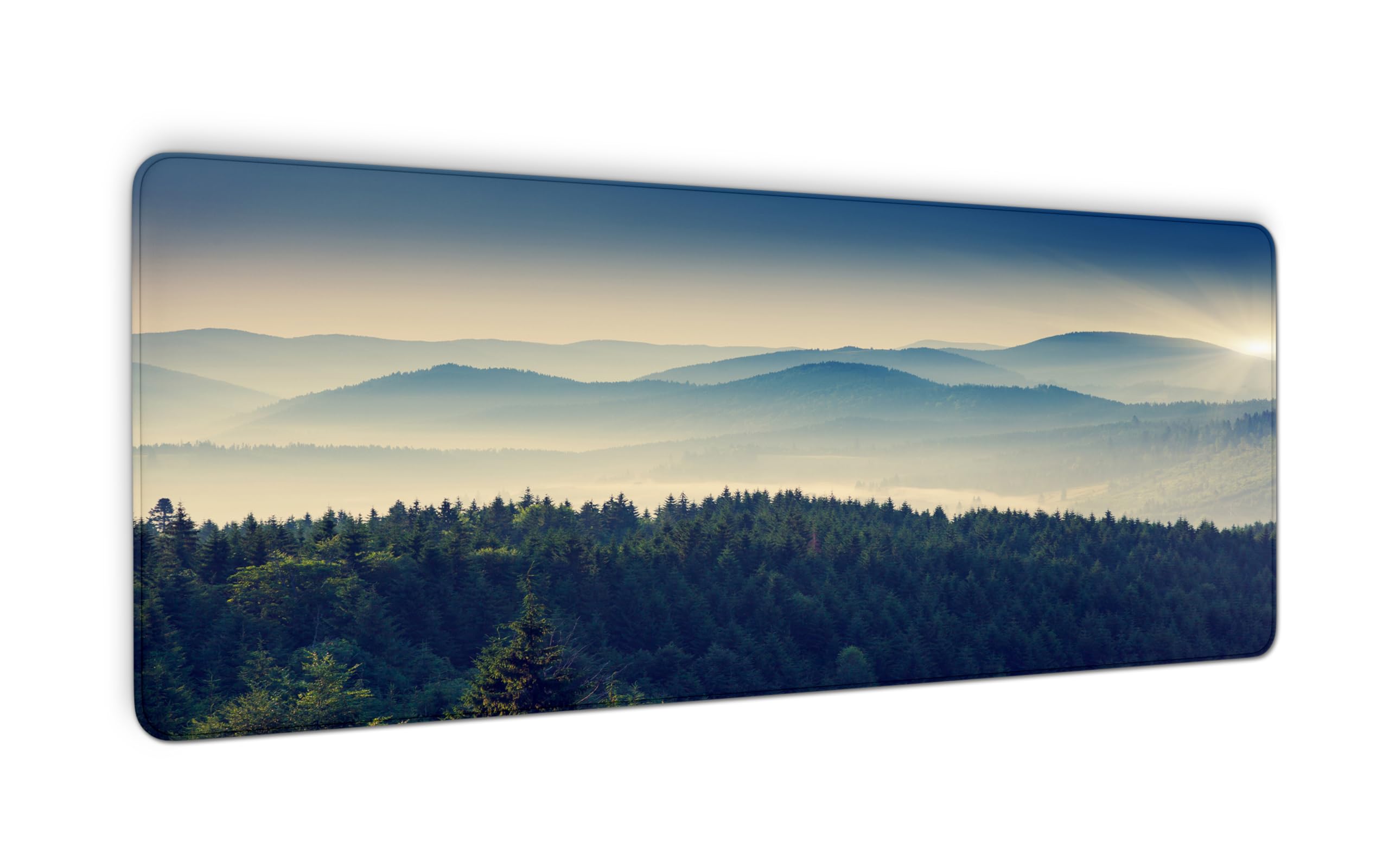 Mountain Desk Mat, Mountains Landscape Waterproof Gaming Mouse Pad, Seamed Edges and Non-Slip Base, Foggy Mountain Keyboard and Mousepad Desk Mat for