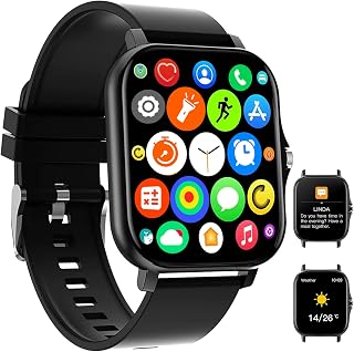 OICIIDO 1.83" Smart Watch for iPhone Android: Heart Rate BP Monitor, Fitness Tracker, Calls, Notifications, 7 Sports Modes (Black)