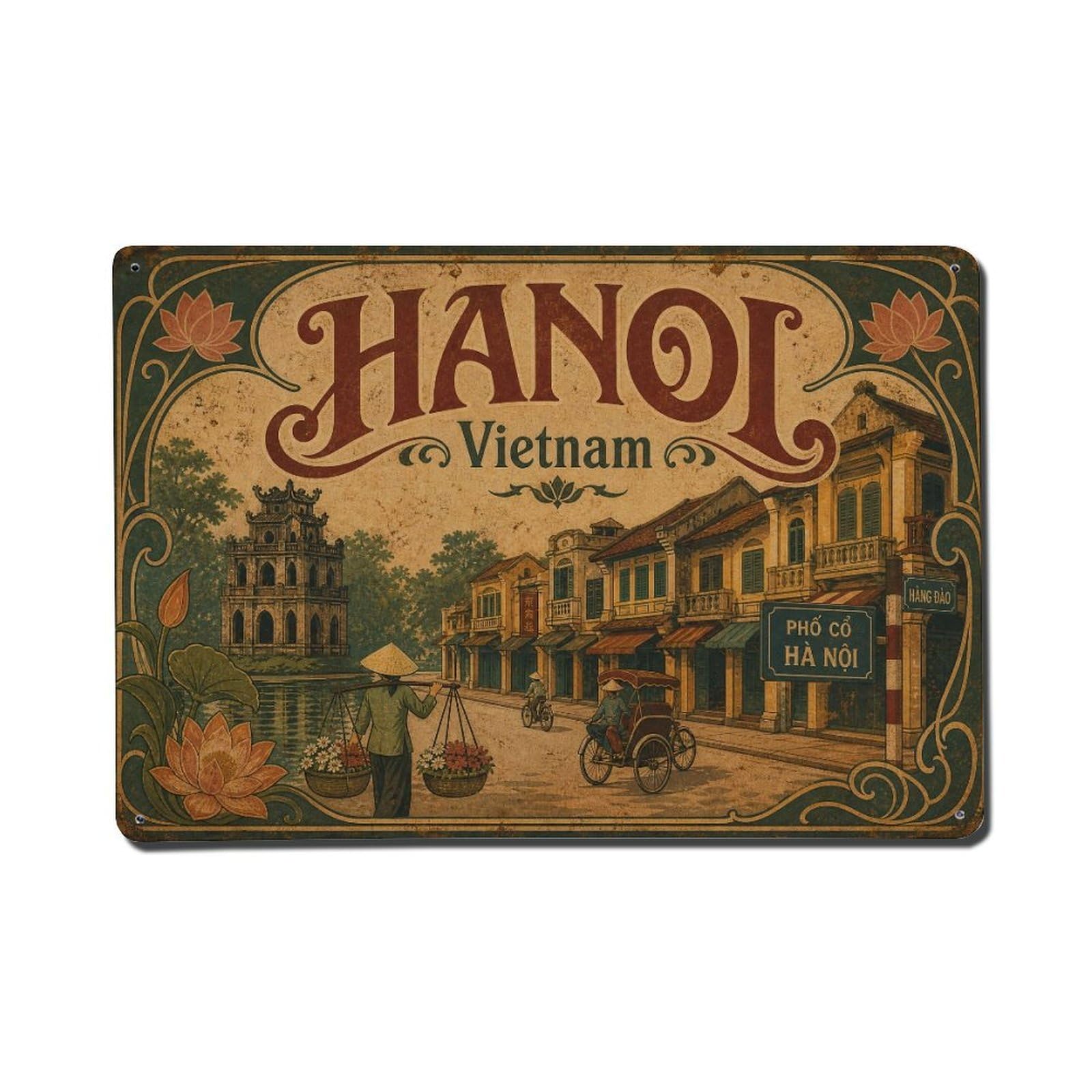 Heritage Hanoi Vietnam City Historic Quarter Travel Metal Tin Sign