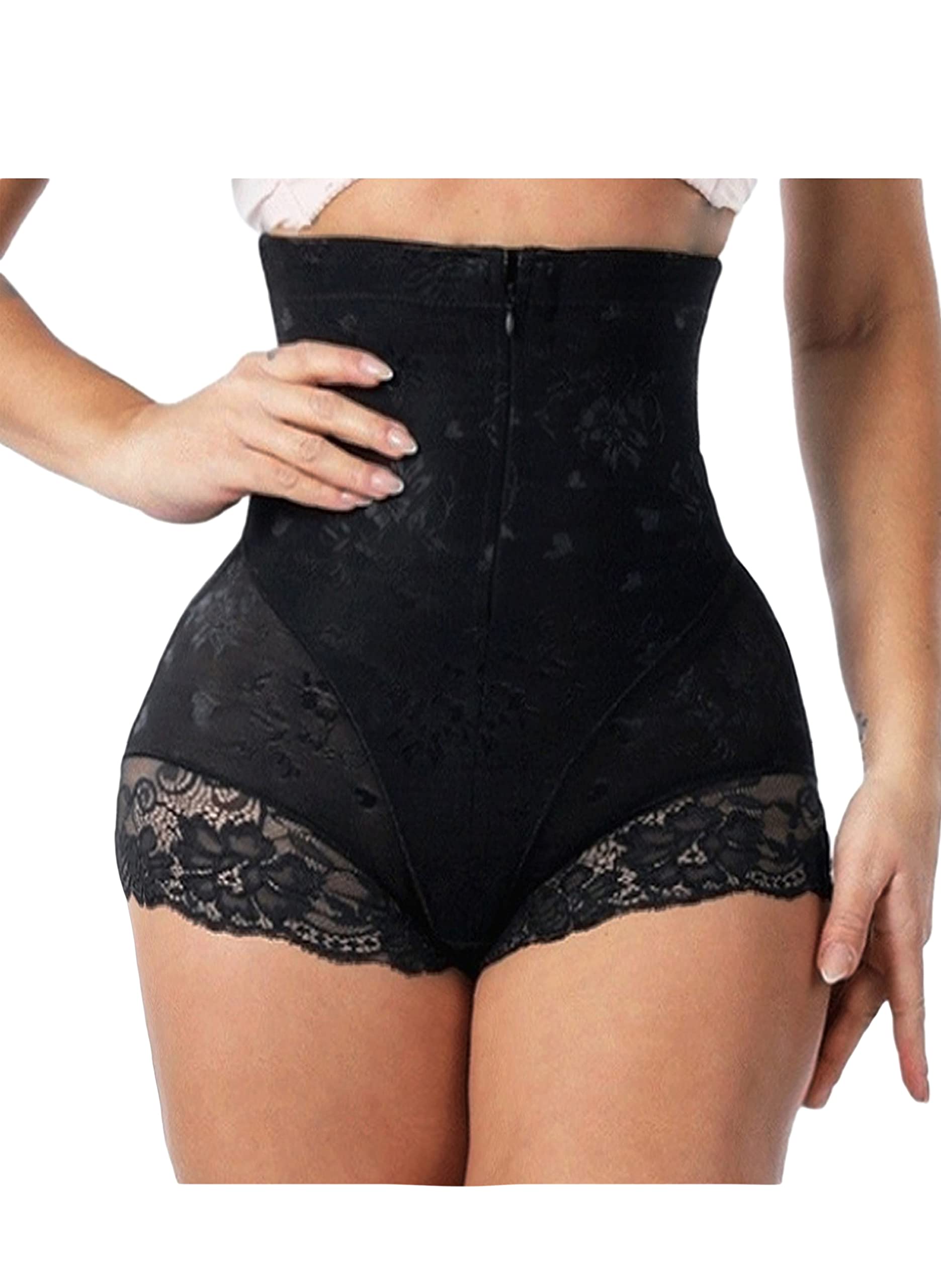 1 or 2 Pack Women High Waisted Tummy Control Knickers Lace Slimming Butt Lifter Briefs Underwear Waist Shapewear Panties Beige Black Body Shaper Panties Shaping Pants Ladies (UK Size 8-16)