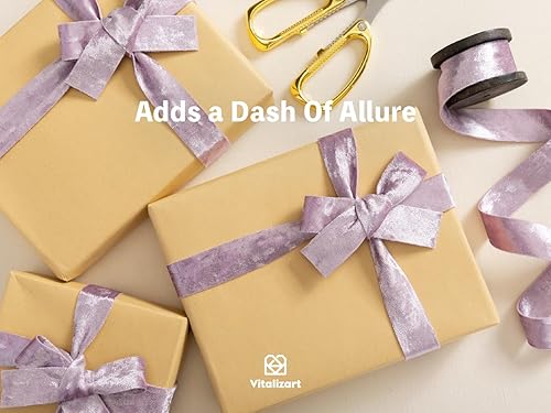 Miniatura 5 de Vitalizart Juego de cintas de terciopelo de 1 pulgada x 9 yardas, carrete de madera rosa lavanda, cintas de terciopelo de lujo de doble cara para