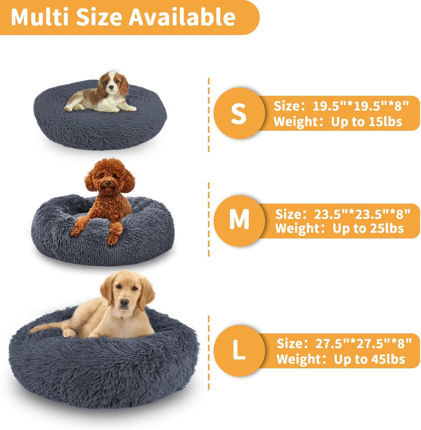 Plush Calming Donut Dog and Cat Bed, Anti Anxiety Bed for Puppy and Kitten, Soft Fluffy Comfortable Cushion Bed,for Small Dogs&Cats, Fits up to 25lbs,(23.5", D-Grey)