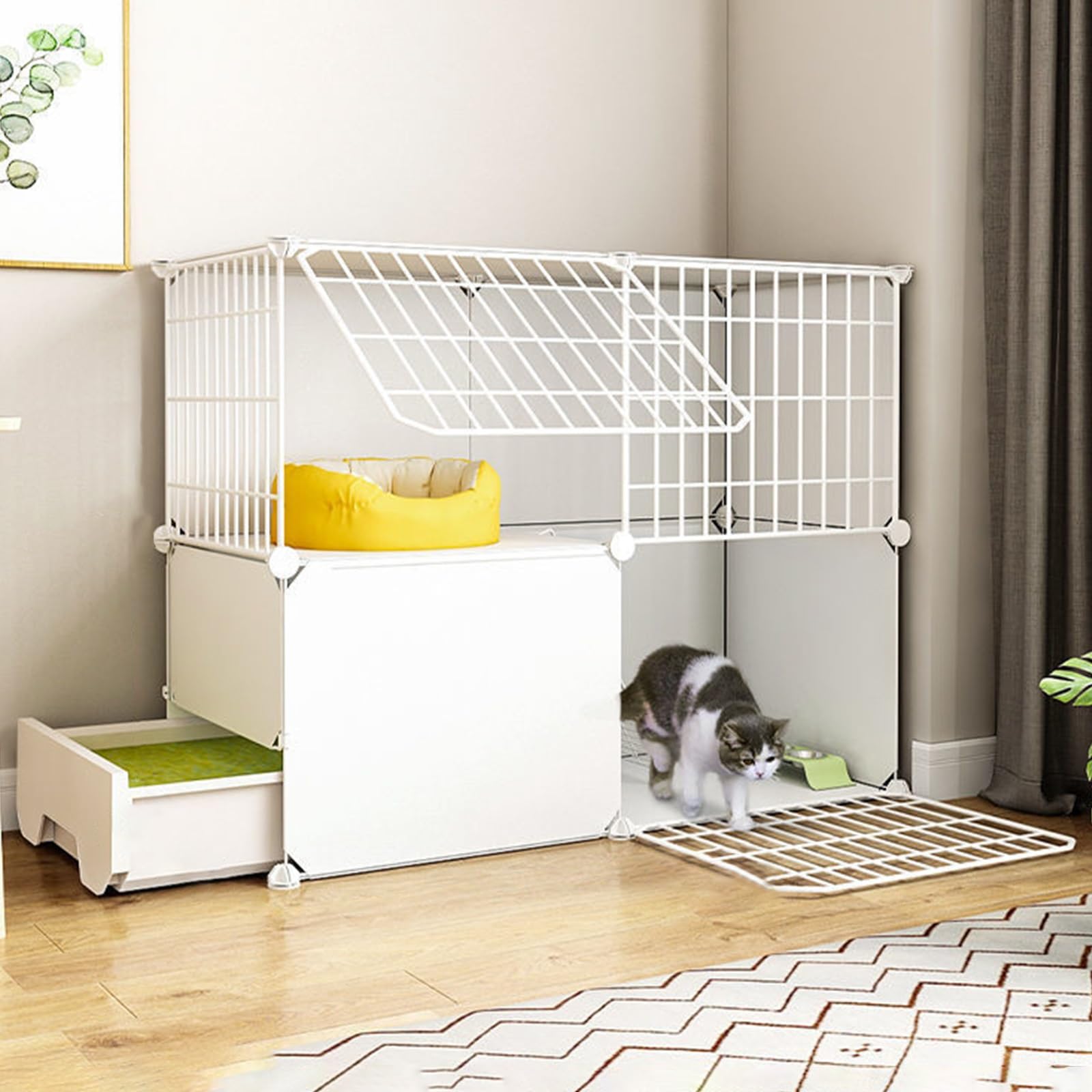 Gabbia per Gatti, Grandi Gabbie per Gatti da Interno Fai-da-Te - Recinto per Animali Domestici smontabile, condominio per Gatti con lettiera e Piattaforme, Cuccia in Metallo per Gatti da INT