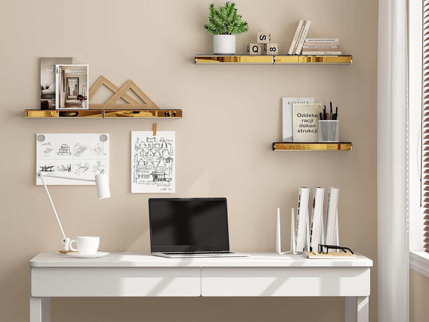 SHYFOY Glass Finish Wall Shelves Set of 3, with Invisible Brackets for Bathroom, Living Room, Bedroom & Kitchen