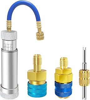 R1234YF/R134A AC Oil Injector Kit-HVAC Dye Oil Injector Kit with R1234YF&R134A Low Side Quick Couplers, AC Oil Injector with 1/4" SAE Connector, for R1234YF R134A System (Silver-for r1234yf / r134a)