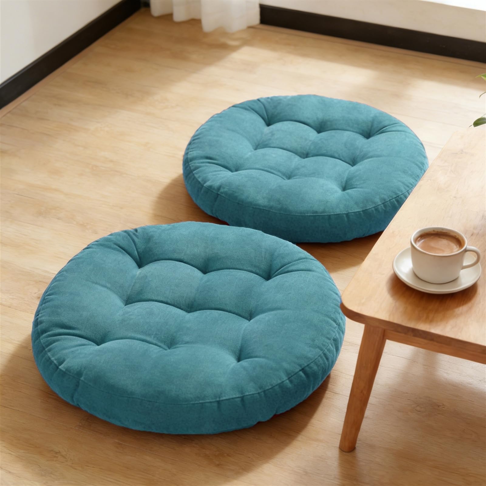 Coussin de sol cyan 42x42 cm lot de 2 pour assise de yoga et salon