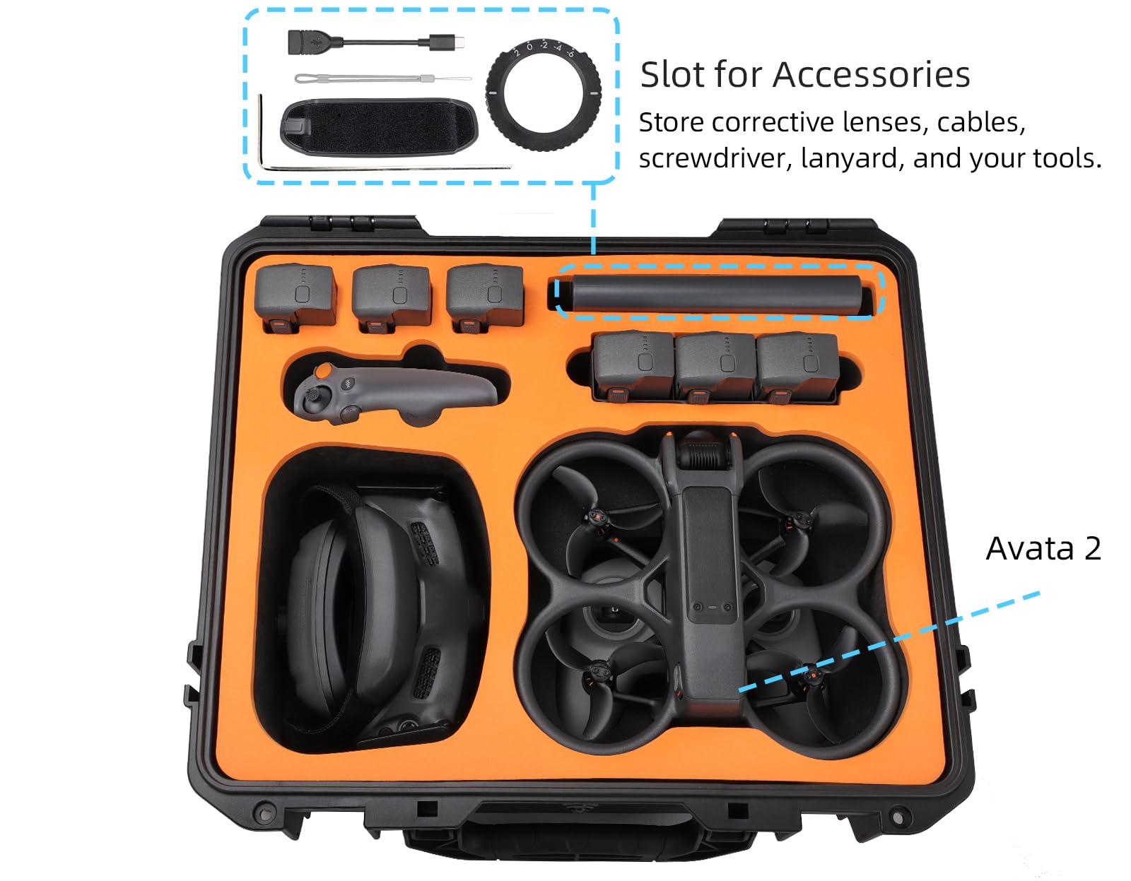 Custodia di sicurezza impermeabile per DJI Avata 2 Custodia rigida di grande capacità Organizer Bag Protezione contro le cadute Valigia esterna per FPV Telecomando Occhiali Accessori