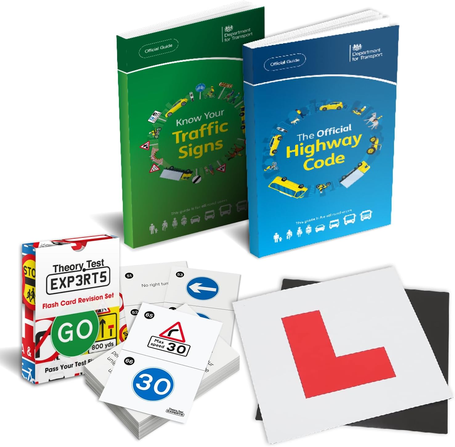 The Highway Code 2022 UK + Know Your Traffic Signs 2022 UK + 128 Road Signs Flash Cards 2022 UK + 2 x Magnetic L Plates - Driving Instructor Approved - Driving Test Gifts For Teenage Boys 16-18 Years